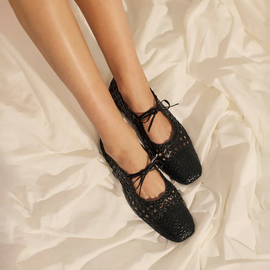 Soft hand-braided ballerina - Zwart - Angulus