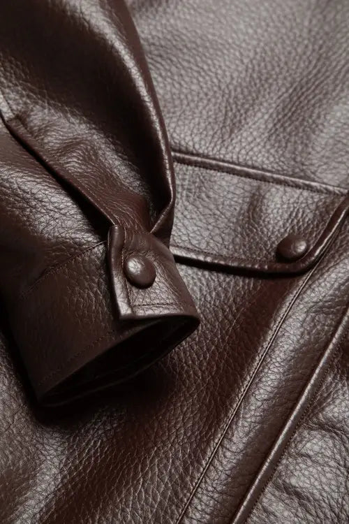 Bruine lederlook jas met zakken