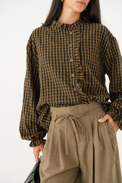 Blouse Erine - Bruin geruit