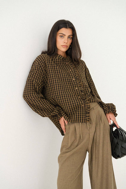 Blouse Erine - Bruin geruit