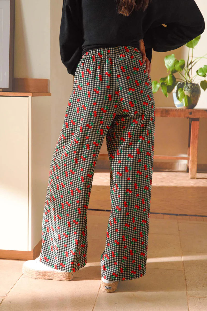 Flowy broek - Vichy Cerises Noir - We Are Jolies