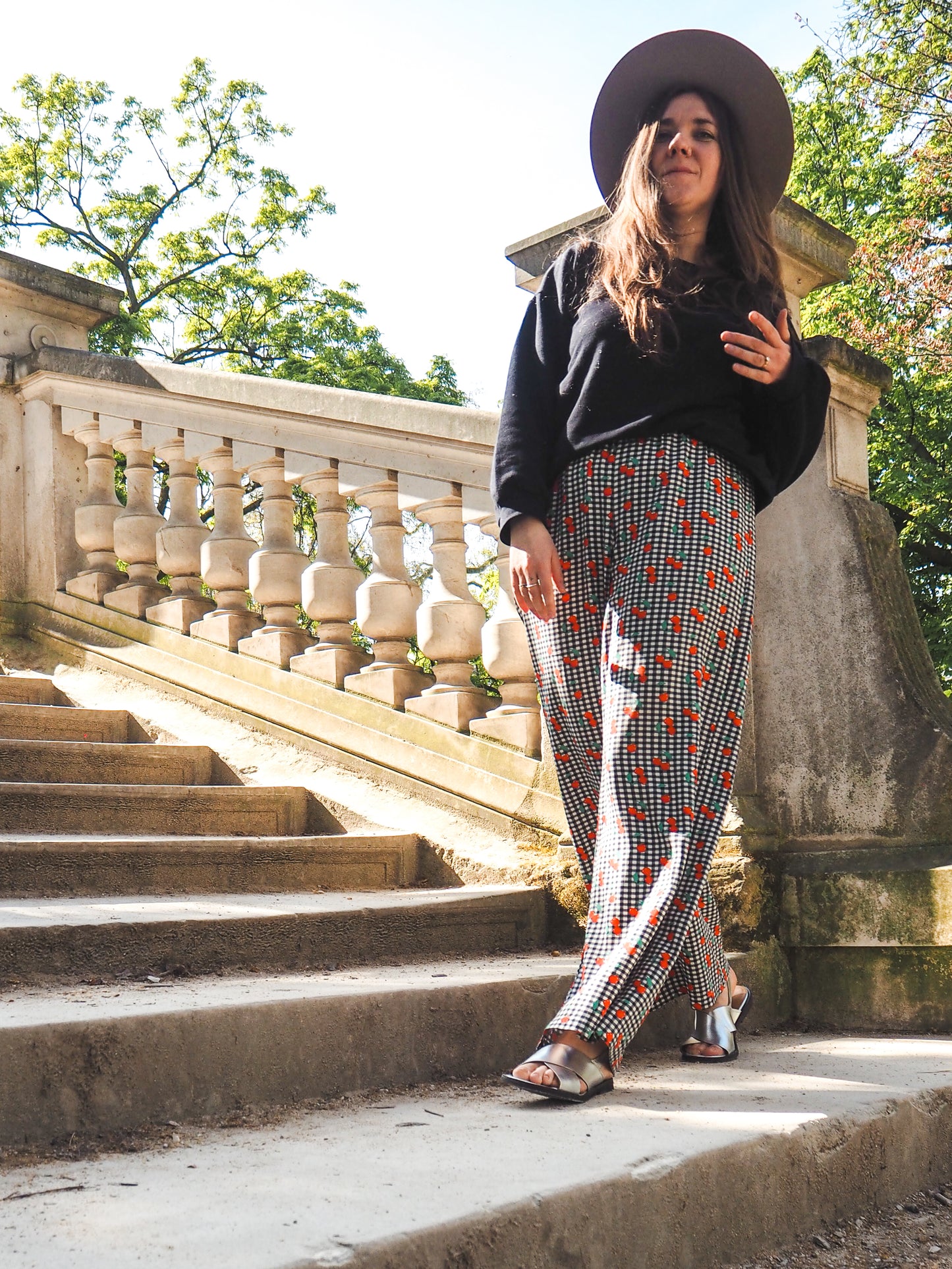 Flowy broek - Vichy Cerises Noir - We Are Jolies