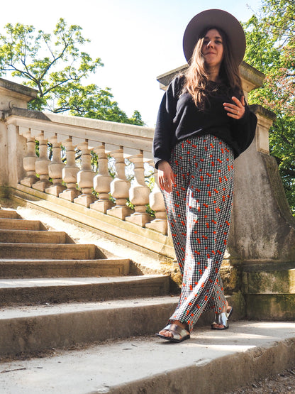 Flowy broek - Vichy Cerises Noir - We Are Jolies