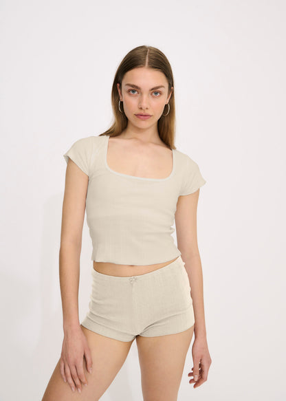 Pointelle Square Neck Top - Cloud - Organic Basics
