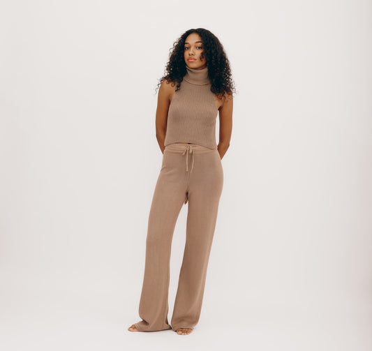 True Knit Wide Leg Pants - Almond - Organic Basics