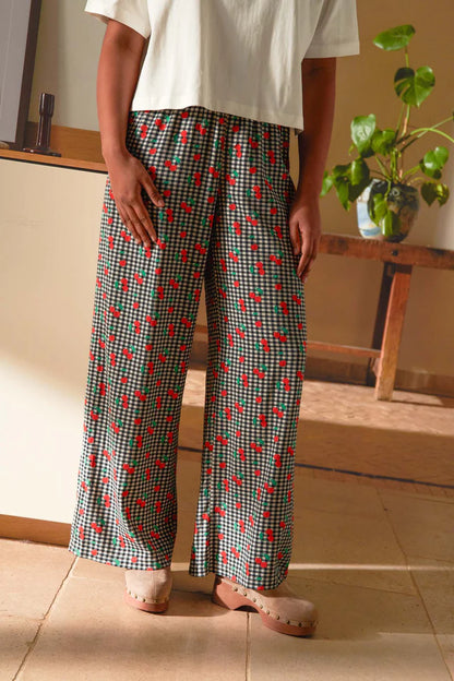 Flowy broek - Vichy Cerises Noir - We Are Jolies