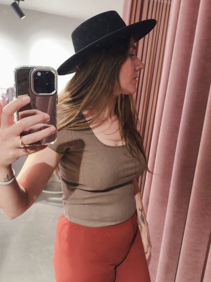 Pointelle Square Neck Top - Clay - Organic Basics