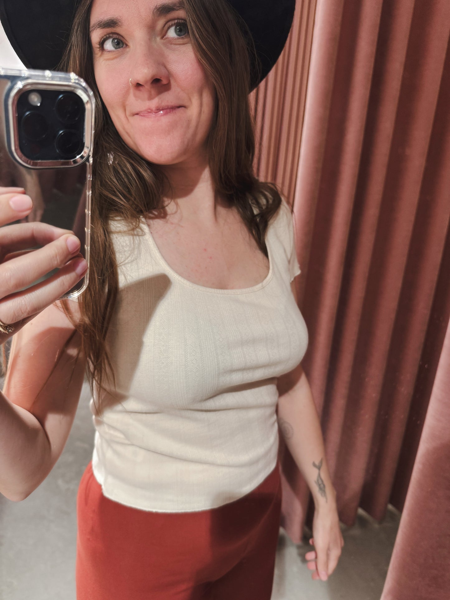 Pointelle Square Neck Top - Cloud - Organic Basics