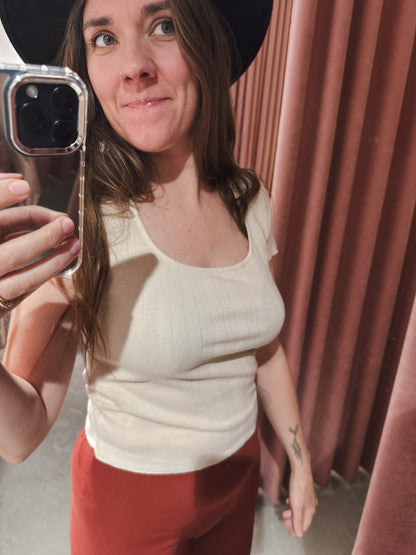 Pointelle Square Neck Top - Cloud - Organic Basics