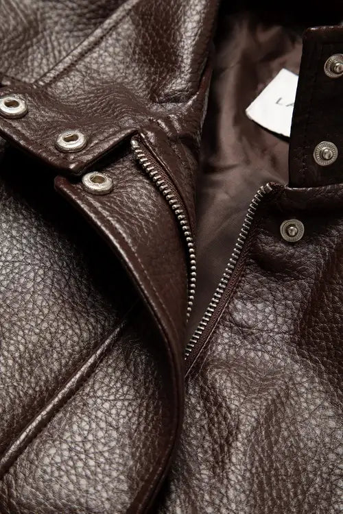 Bruine lederlook jas met zakken