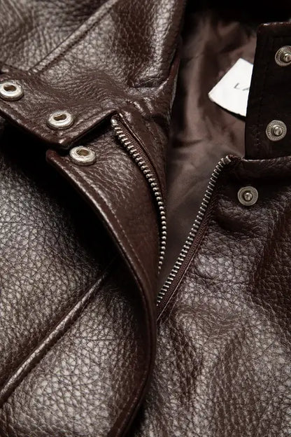 Bruine lederlook jas met zakken