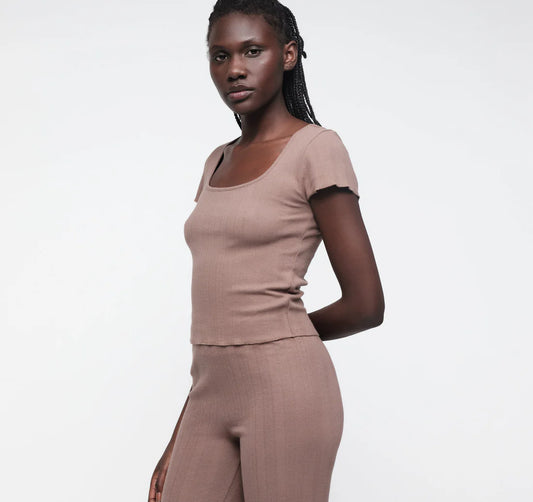 Pointelle Square Neck Top - Clay - Organic Basics