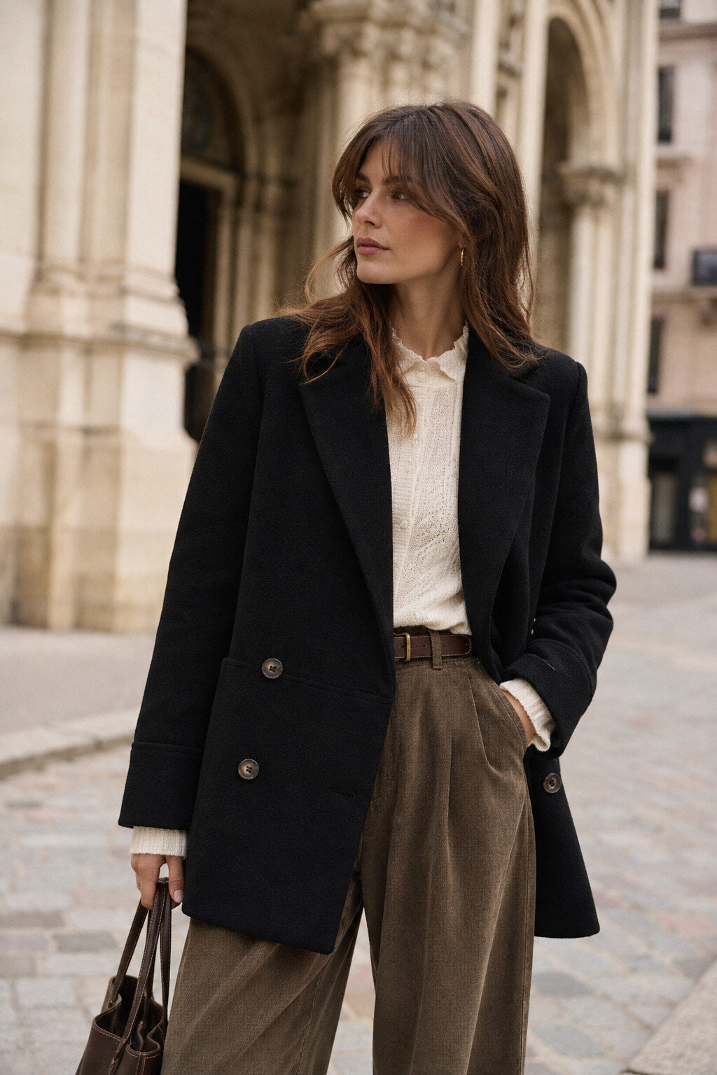 Double-Breasted Tailored Coat - Zwart